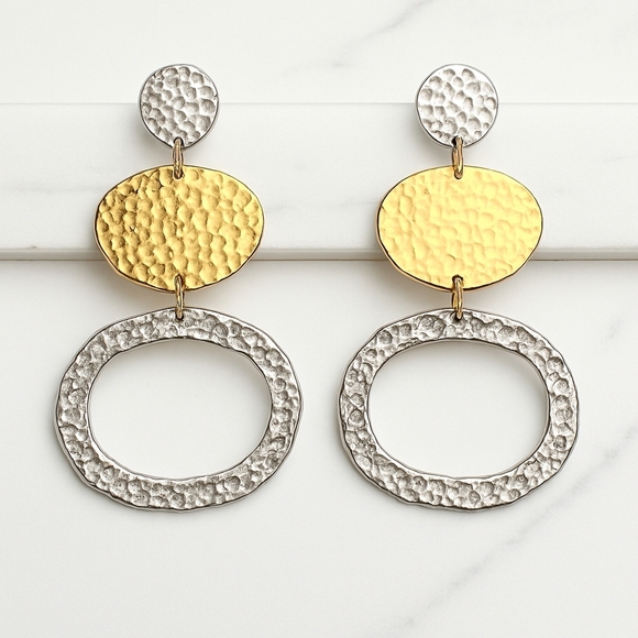 🆕️Boho Chic Statement Earrings 18K Gold Plated Silver Zamak Unique Handcrafted - Picture 10 of 12